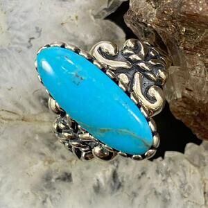 Carolyn Pollack Sterling Silver Oval Blue Turquoise Decorated Ring For Women